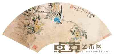 梁育侬 花鸟扇面 镜心（二开选一） 20×56cm×2